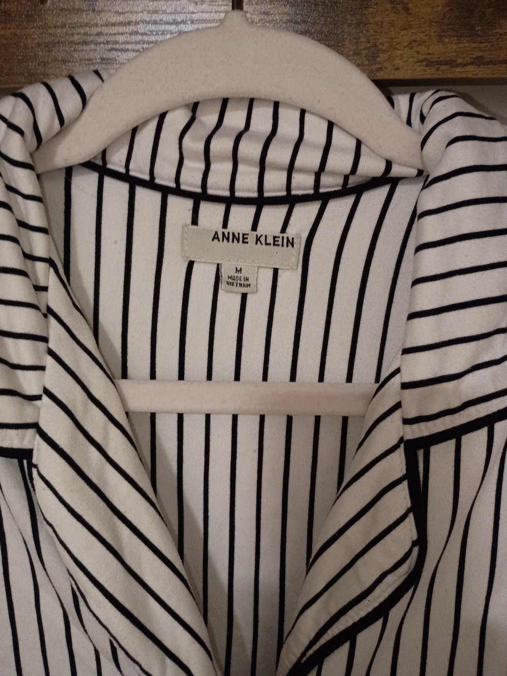 Anne Klein Black and White Vertical Stripe Sleep Shirt - Picture 4 of 6